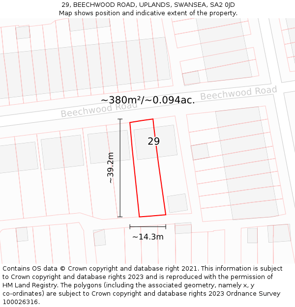 29, BEECHWOOD ROAD, UPLANDS, SWANSEA, SA2 0JD: Plot and title map