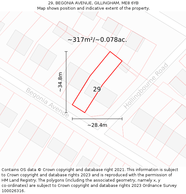 29, BEGONIA AVENUE, GILLINGHAM, ME8 6YB: Plot and title map