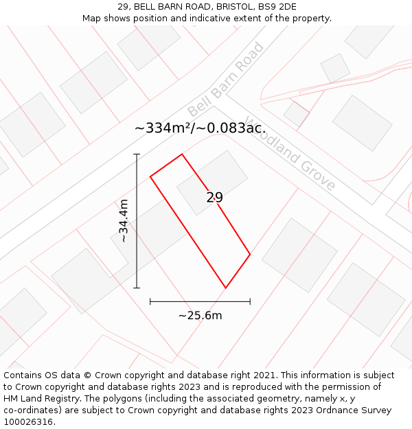 29, BELL BARN ROAD, BRISTOL, BS9 2DE: Plot and title map