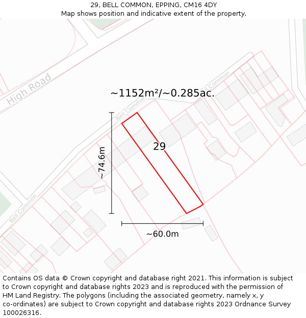29, BELL COMMON, EPPING, CM16 4DY: Plot and title map