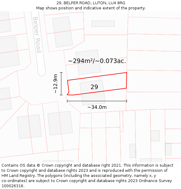 29, BELPER ROAD, LUTON, LU4 8RG: Plot and title map