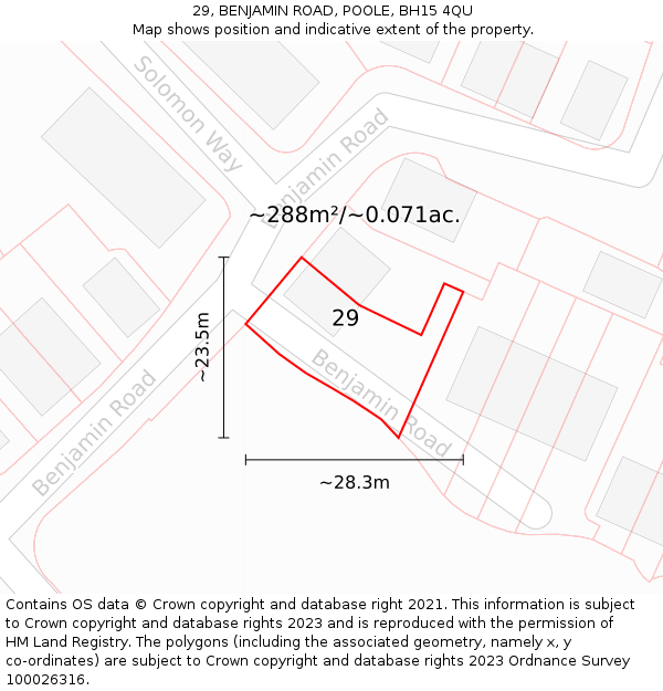 29, BENJAMIN ROAD, POOLE, BH15 4QU: Plot and title map