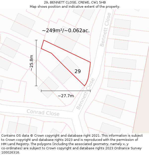 29, BENNETT CLOSE, CREWE, CW1 5HB: Plot and title map