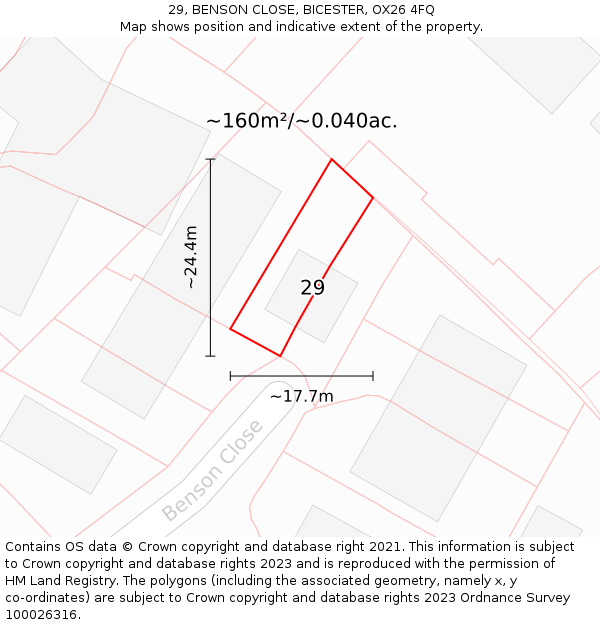 29, BENSON CLOSE, BICESTER, OX26 4FQ: Plot and title map