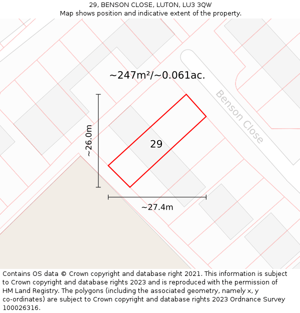 29, BENSON CLOSE, LUTON, LU3 3QW: Plot and title map
