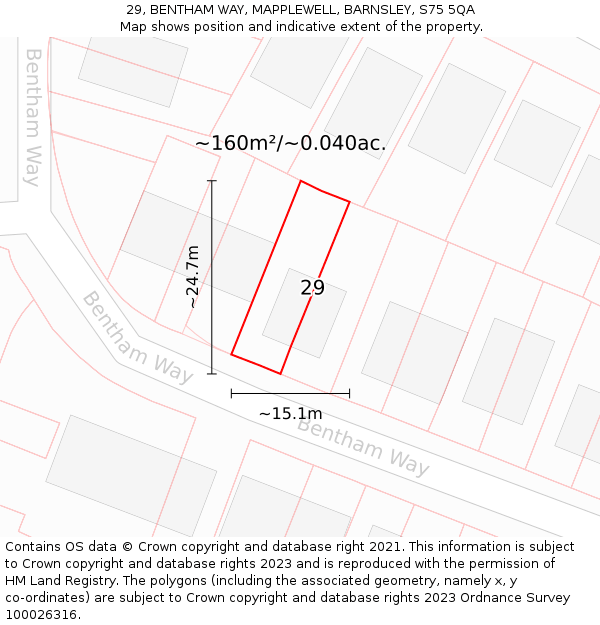 29, BENTHAM WAY, MAPPLEWELL, BARNSLEY, S75 5QA: Plot and title map