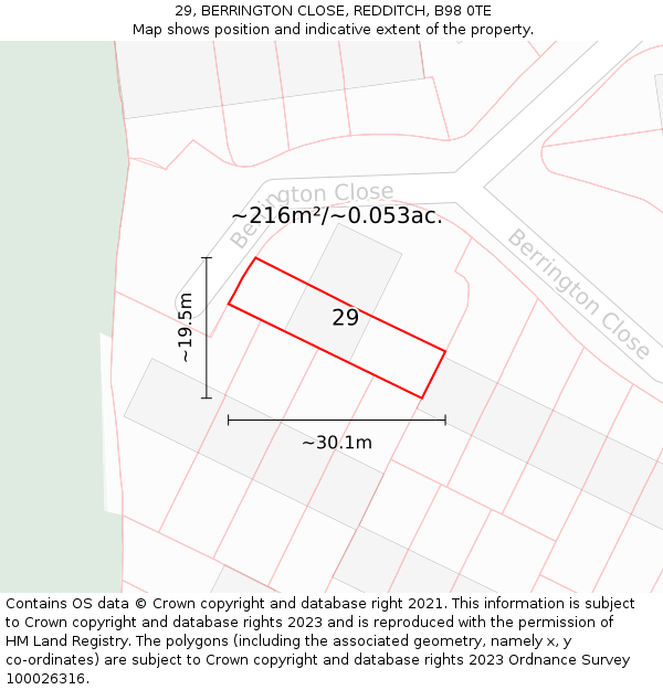 29, BERRINGTON CLOSE, REDDITCH, B98 0TE: Plot and title map