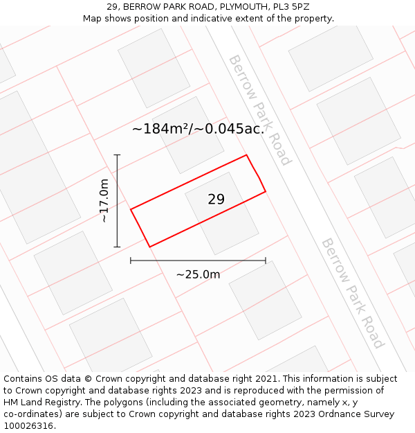 29, BERROW PARK ROAD, PLYMOUTH, PL3 5PZ: Plot and title map