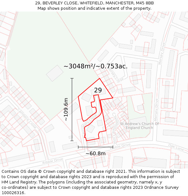 29, BEVERLEY CLOSE, WHITEFIELD, MANCHESTER, M45 8BB: Plot and title map