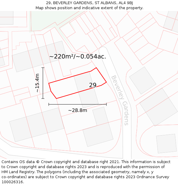 29, BEVERLEY GARDENS, ST ALBANS, AL4 9BJ: Plot and title map