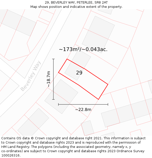 29, BEVERLEY WAY, PETERLEE, SR8 2AT: Plot and title map
