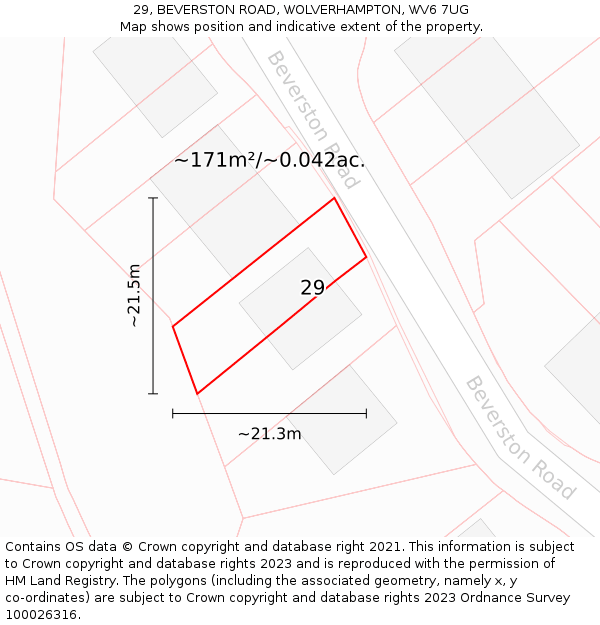 29, BEVERSTON ROAD, WOLVERHAMPTON, WV6 7UG: Plot and title map