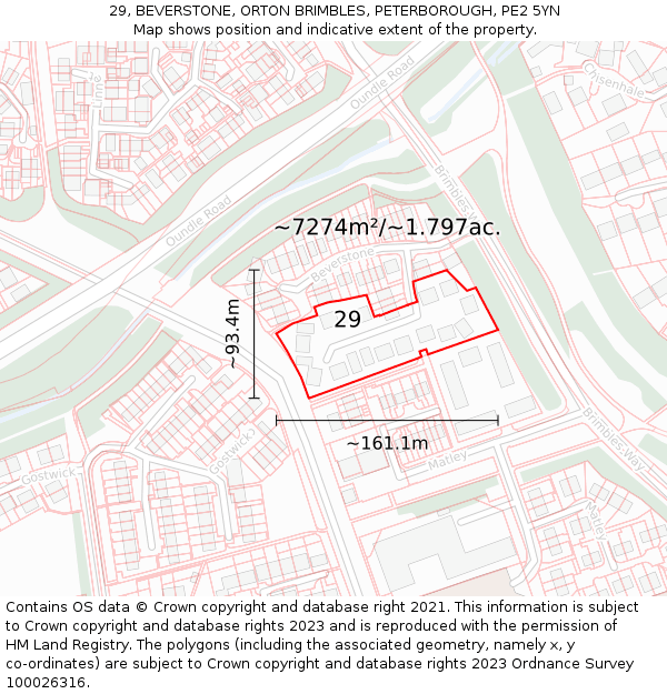 29, BEVERSTONE, ORTON BRIMBLES, PETERBOROUGH, PE2 5YN: Plot and title map