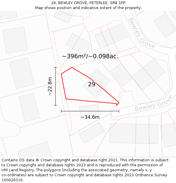 29, BEWLEY GROVE, PETERLEE, SR8 1PP: Plot and title map