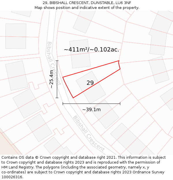 29, BIBSHALL CRESCENT, DUNSTABLE, LU6 3NF: Plot and title map