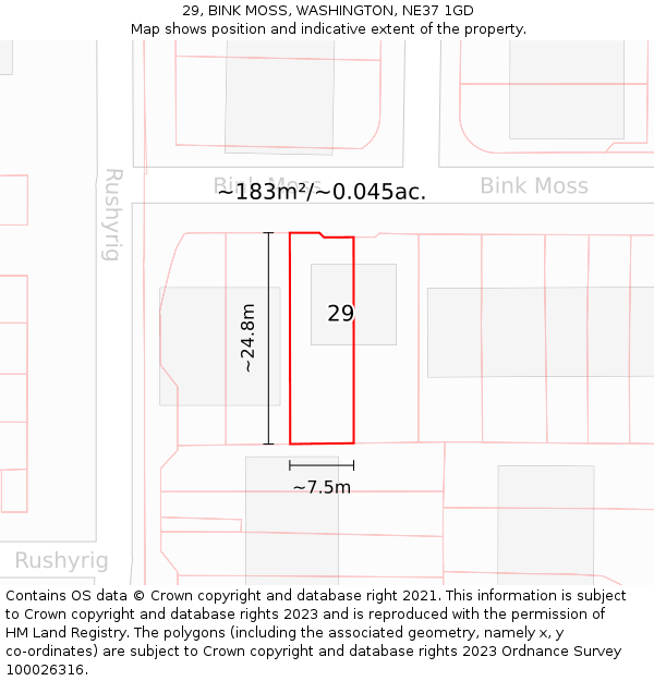 29, BINK MOSS, WASHINGTON, NE37 1GD: Plot and title map