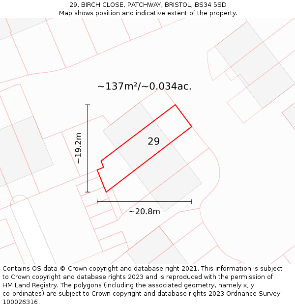 29, BIRCH CLOSE, PATCHWAY, BRISTOL, BS34 5SD: Plot and title map