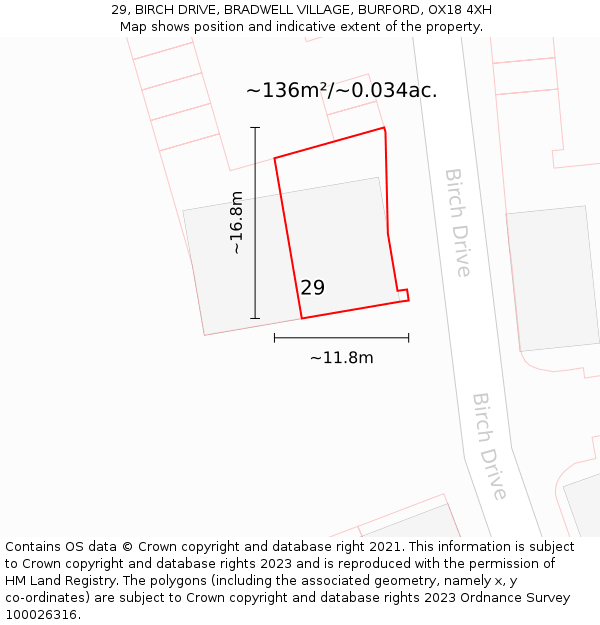 29, BIRCH DRIVE, BRADWELL VILLAGE, BURFORD, OX18 4XH: Plot and title map