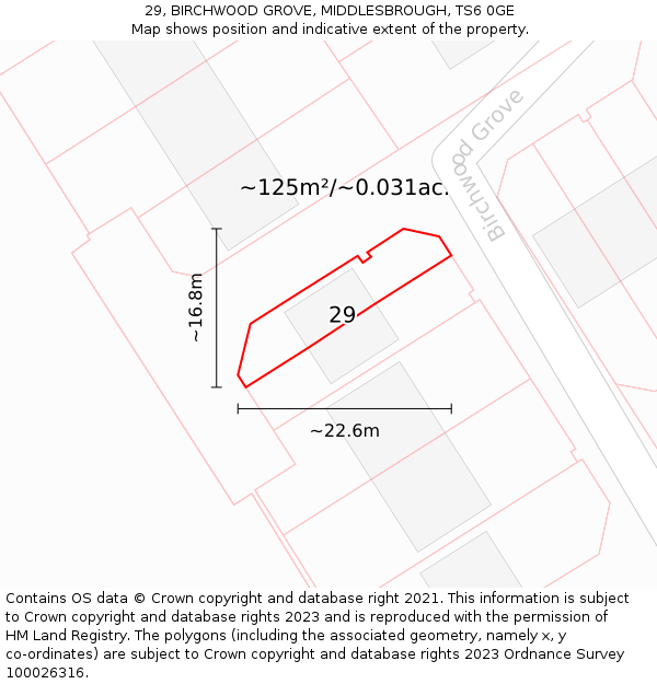 29, BIRCHWOOD GROVE, MIDDLESBROUGH, TS6 0GE: Plot and title map