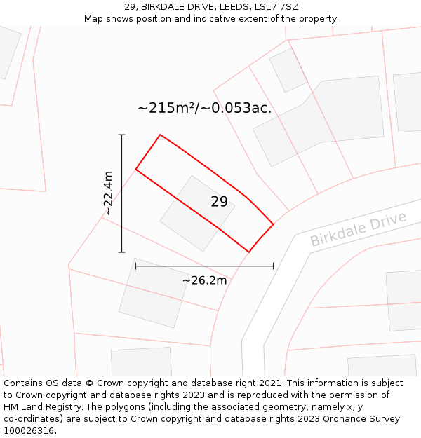 29, BIRKDALE DRIVE, LEEDS, LS17 7SZ: Plot and title map