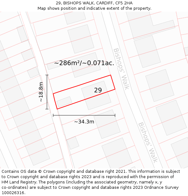 29, BISHOPS WALK, CARDIFF, CF5 2HA: Plot and title map