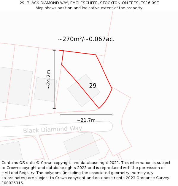 29, BLACK DIAMOND WAY, EAGLESCLIFFE, STOCKTON-ON-TEES, TS16 0SE: Plot and title map