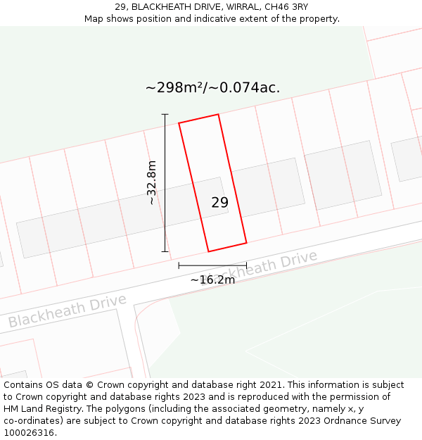 29, BLACKHEATH DRIVE, WIRRAL, CH46 3RY: Plot and title map