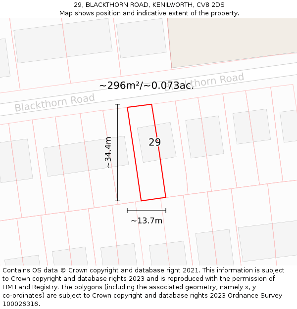 29, BLACKTHORN ROAD, KENILWORTH, CV8 2DS: Plot and title map