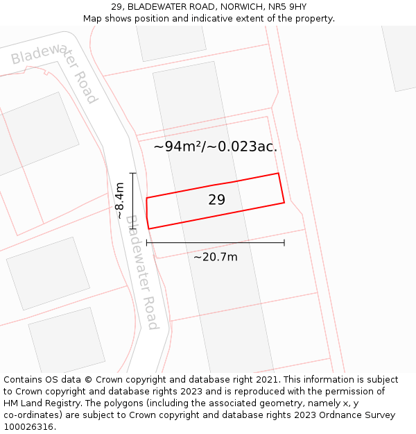 29, BLADEWATER ROAD, NORWICH, NR5 9HY: Plot and title map