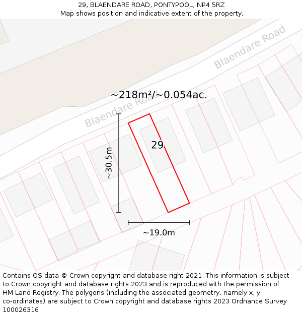 29, BLAENDARE ROAD, PONTYPOOL, NP4 5RZ: Plot and title map