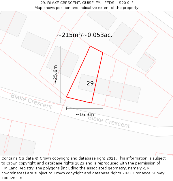 29, BLAKE CRESCENT, GUISELEY, LEEDS, LS20 9LF: Plot and title map
