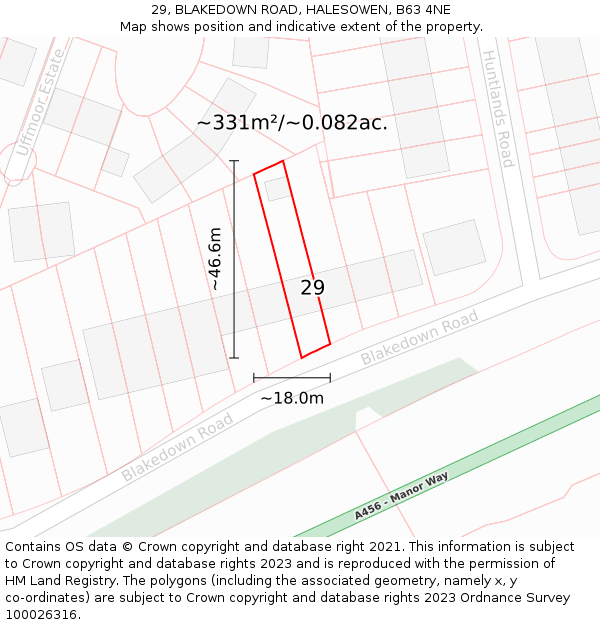 29, BLAKEDOWN ROAD, HALESOWEN, B63 4NE: Plot and title map