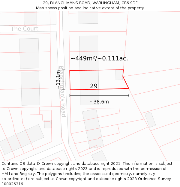 29, BLANCHMANS ROAD, WARLINGHAM, CR6 9DF: Plot and title map