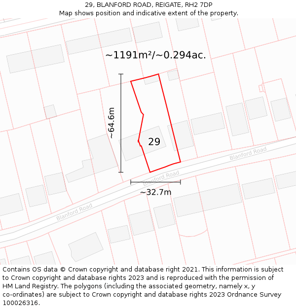 29, BLANFORD ROAD, REIGATE, RH2 7DP: Plot and title map