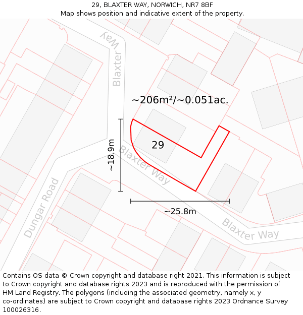 29, BLAXTER WAY, NORWICH, NR7 8BF: Plot and title map