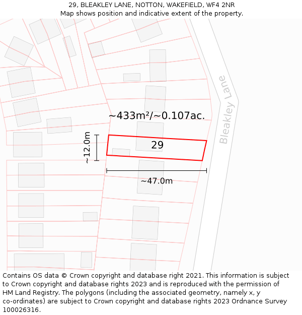 29, BLEAKLEY LANE, NOTTON, WAKEFIELD, WF4 2NR: Plot and title map