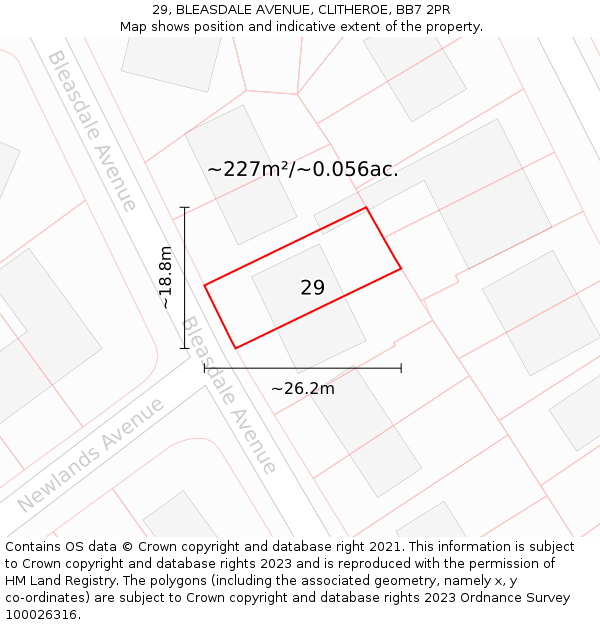 29, BLEASDALE AVENUE, CLITHEROE, BB7 2PR: Plot and title map