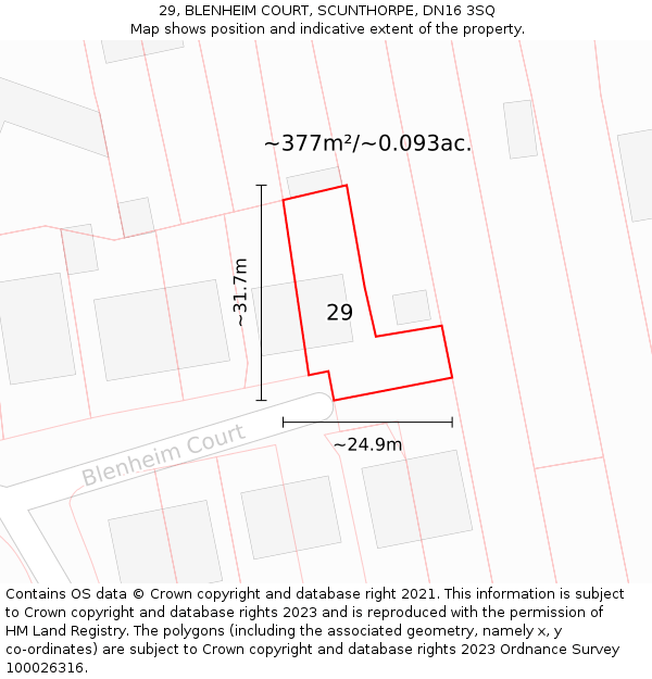 29, BLENHEIM COURT, SCUNTHORPE, DN16 3SQ: Plot and title map