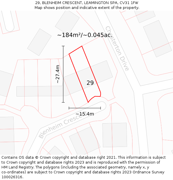29, BLENHEIM CRESCENT, LEAMINGTON SPA, CV31 1FW: Plot and title map