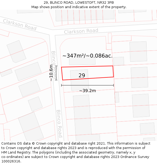 29, BLINCO ROAD, LOWESTOFT, NR32 3PB: Plot and title map