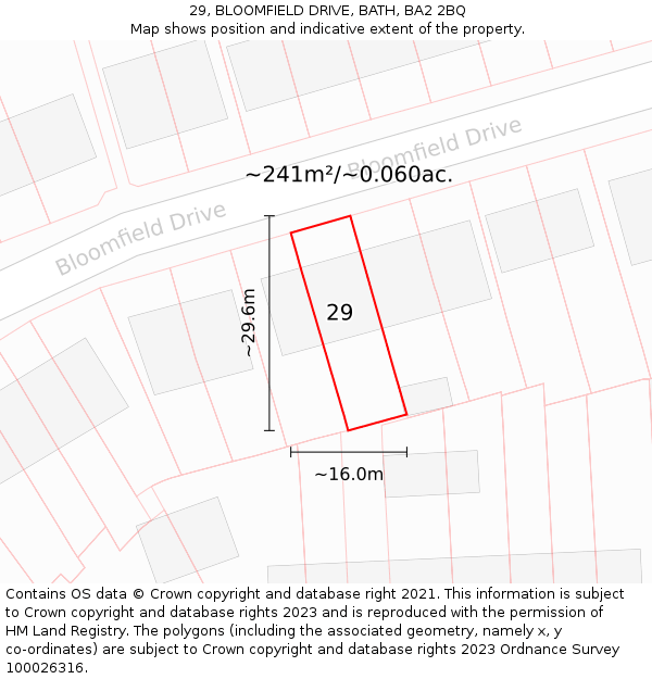 29, BLOOMFIELD DRIVE, BATH, BA2 2BQ: Plot and title map