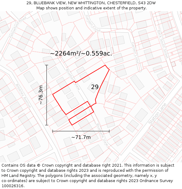 29, BLUEBANK VIEW, NEW WHITTINGTON, CHESTERFIELD, S43 2DW: Plot and title map