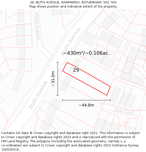 29, BLYTH AVENUE, RAWMARSH, ROTHERHAM, S62 7AS: Plot and title map