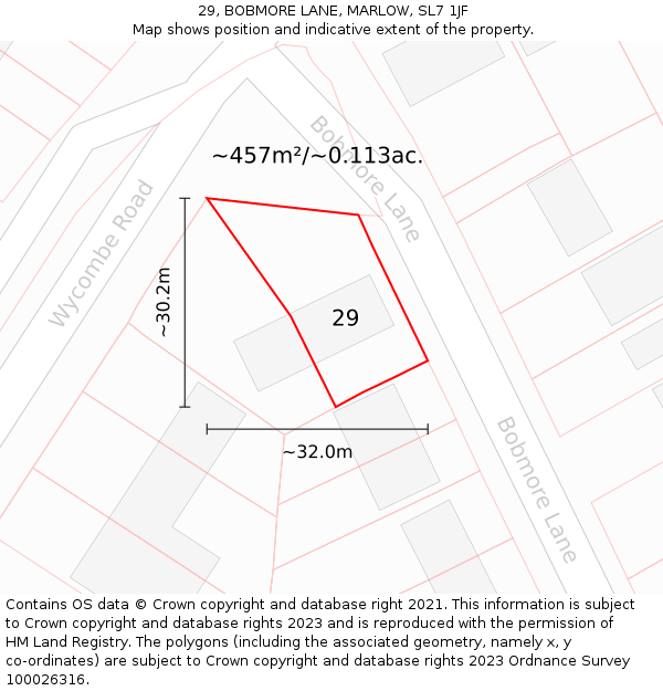 29, BOBMORE LANE, MARLOW, SL7 1JF: Plot and title map