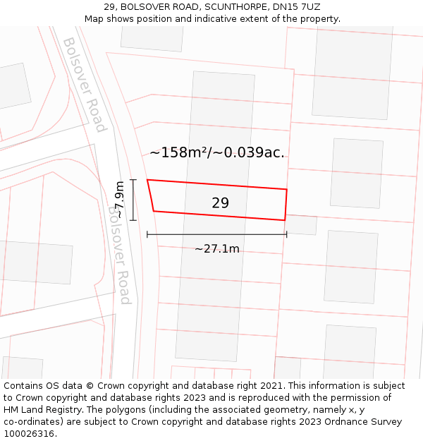 29, BOLSOVER ROAD, SCUNTHORPE, DN15 7UZ: Plot and title map