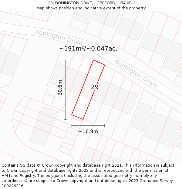 29, BONINGTON DRIVE, HEREFORD, HR4 0RU: Plot and title map