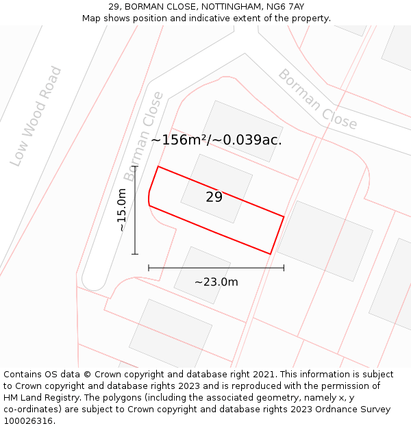 29, BORMAN CLOSE, NOTTINGHAM, NG6 7AY: Plot and title map