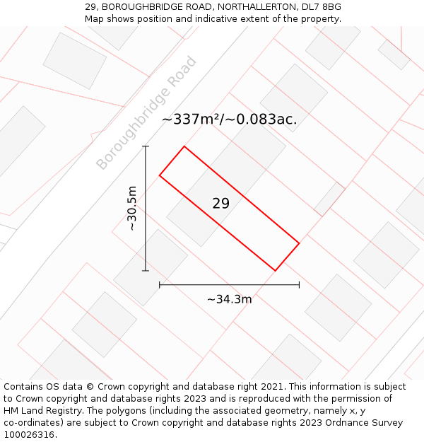 29, BOROUGHBRIDGE ROAD, NORTHALLERTON, DL7 8BG: Plot and title map