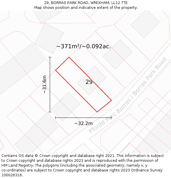 29, BORRAS PARK ROAD, WREXHAM, LL12 7TE: Plot and title map