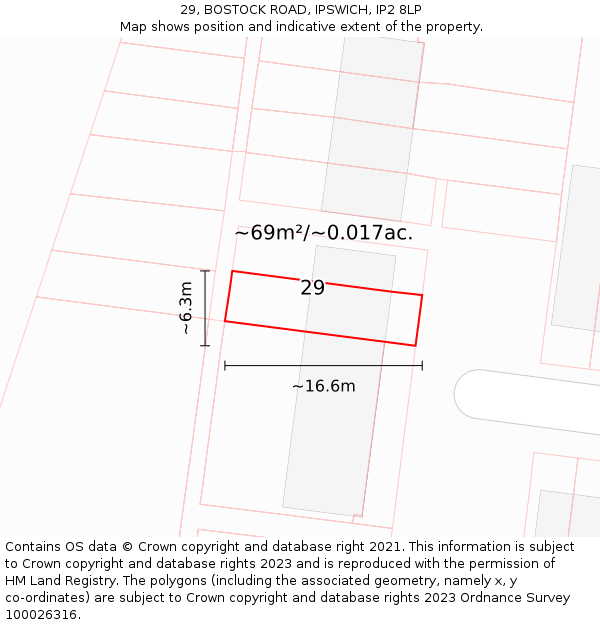 29, BOSTOCK ROAD, IPSWICH, IP2 8LP: Plot and title map